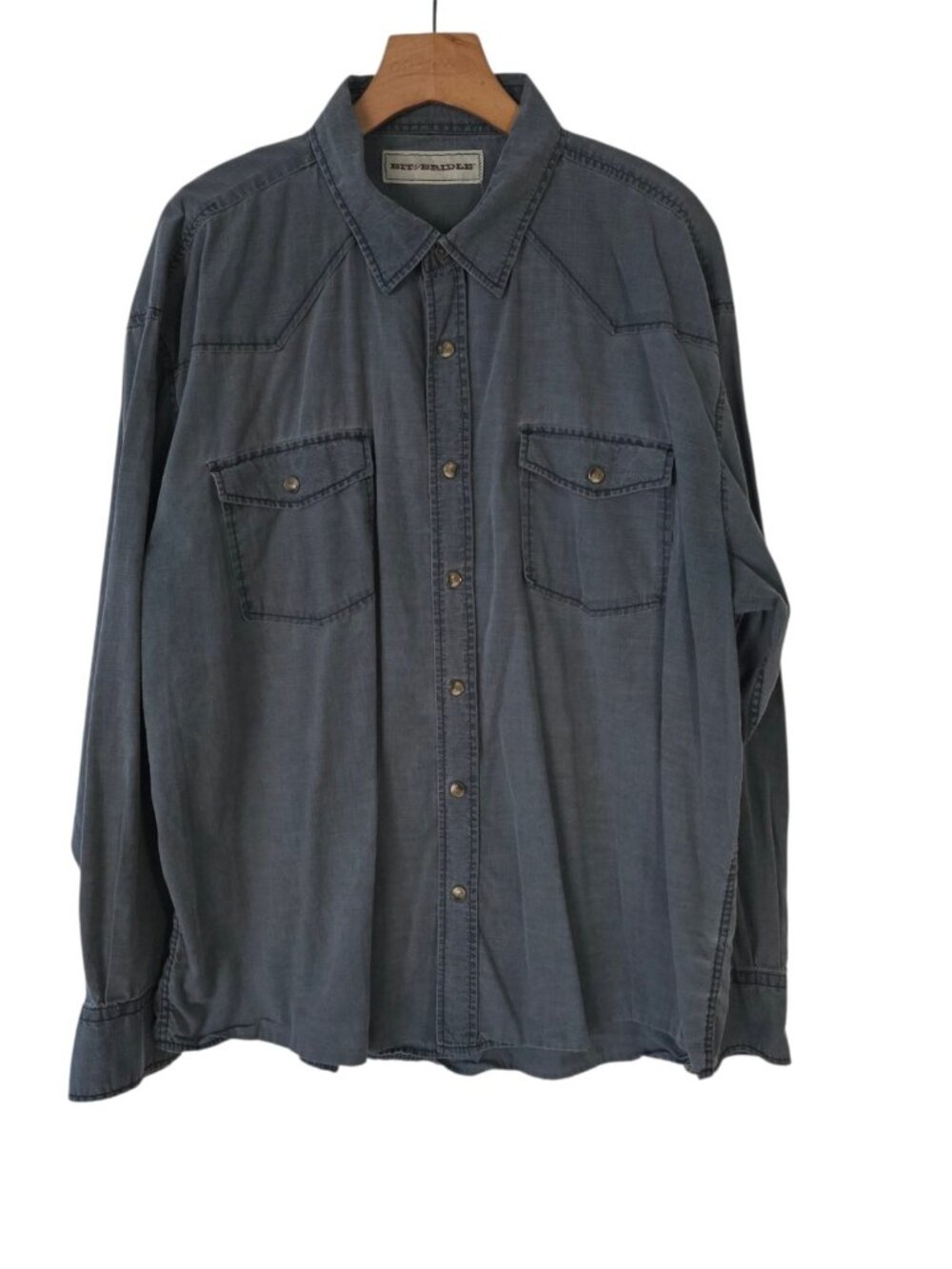 Bit & Bridle Pearl Snap Western‎ Cowboy Shirt  Gray Mens 2XL